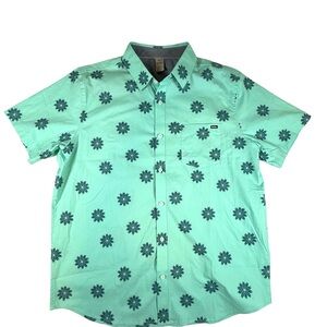 Hurley Mint Green Floral Button Down Short Sleeve Shirt Size Large